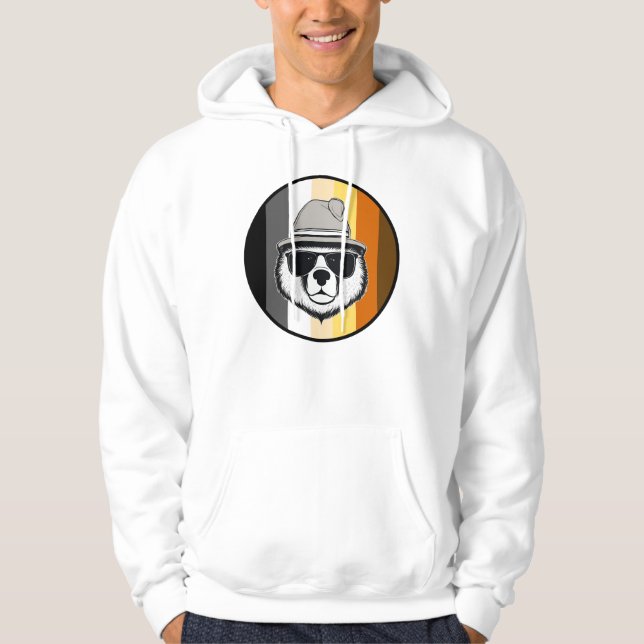 Cool Bear In Hat And Sunglasses.  Bear Pride.  Hoodie (Front)