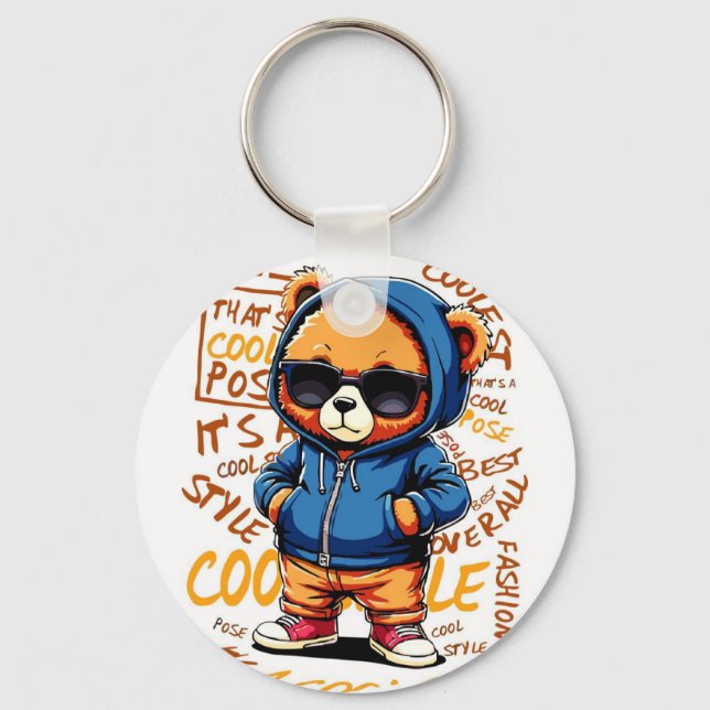 Cool Bear in Hoodie and Sunglasses Keychain (Front)