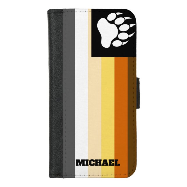 Cool Bear Pride Flag Bear Paw Name Here Monogram iPhone Wallet Case (Front)