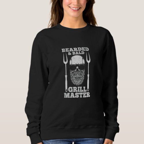 Cool Bearded Bald  Grill Master Skull Barbecue Id Sweatshirt