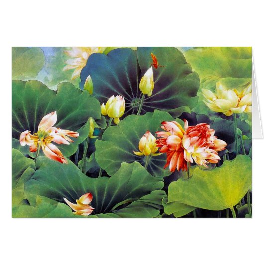 Cool beautiful chinese lotus flower green leaf art (Front Horizontal)