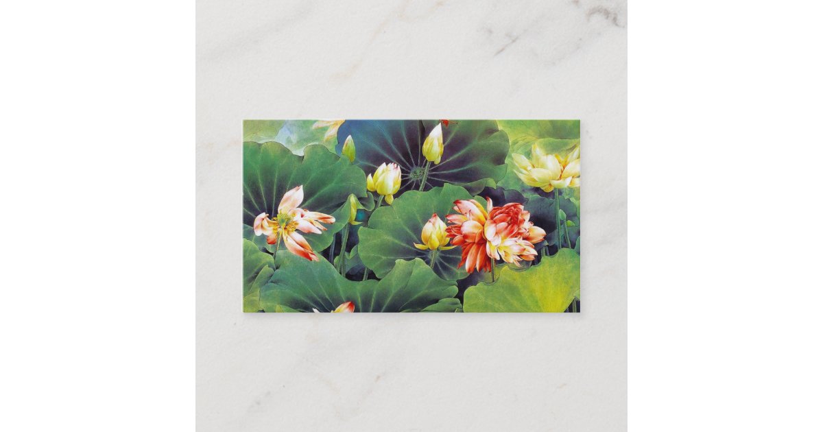 Cool Beautiful Chinese Lotus Flower Green Leaf Art Business Card