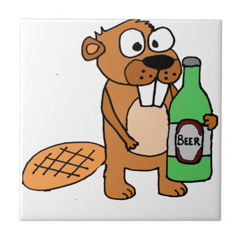 Cool Beaver Drinking Beer Cartoon Ceramic Tile