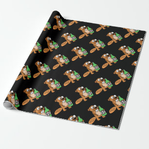 Cool Beaver Drinking Beer Cartoon Wrapping Paper