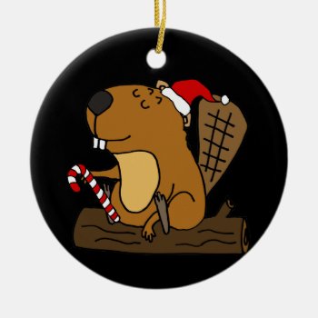 Cool Beaver In Santa Hat Christmas Cartoon Ceramic Ornament by ChristmasSmiles at Zazzle