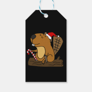 Cool Beaver in Santa hat Christmas Cartoon Gift Tags