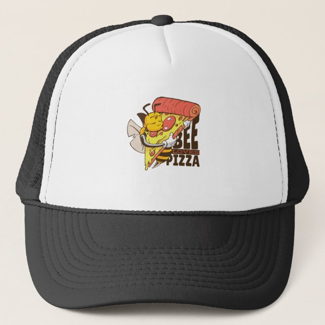 Cool Bee Loves Pizza Puns Trucker Hat (Front)