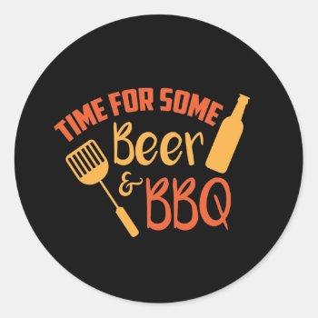 Cool Beer Bbq Word Art  Classic Round Sticker by DoodlesGifts at Zazzle