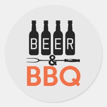 Cool Beer Bbq Word Art Classic Round Sticker by DoodlesGifts at Zazzle