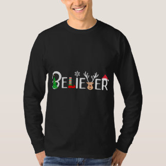 Cool Believer of Christmas. Reindeer, Elf and Sant T-Shirt