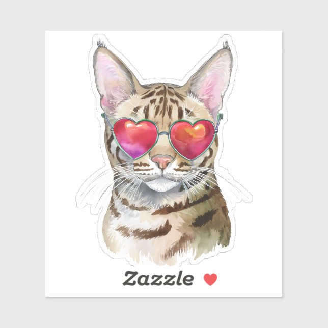 Cool Bengal Cat in Heart Shades Sticker (Sheet)