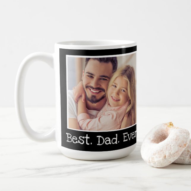 Cool Best Dad Ever Photo Personalized Black White Coffee Mug (With Donut)