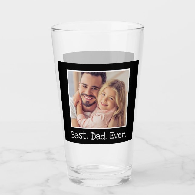 Cool Best Dad Ever Photo Personalized Black White Glass (Front)