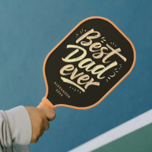 Cool Best Dad Father Brown Yellow Brush Script  Carbon Fiber Pickleball Paddle