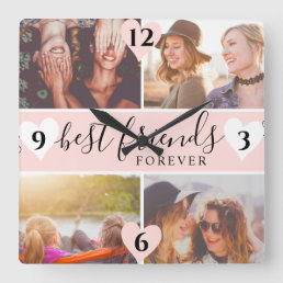 Cool best friends script name 4 photo collage square wall clock