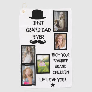 Cool Best Grand Dad Ever Black Script Photo  Golf  Towel