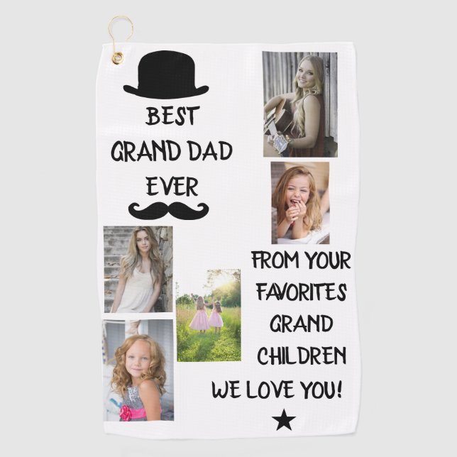 Cool Best Grand Dad Ever Black Script Photo  Golf Towel (Front)