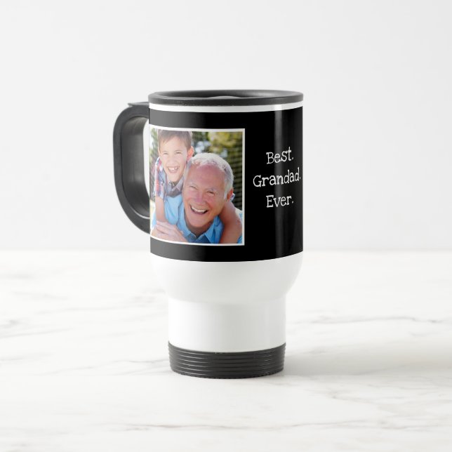Cool Best Grandad Ever Photo Personalized Black  Travel Mug (Front Left)