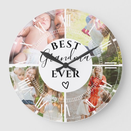 Cool best grandma script 4 photo collage white large clock