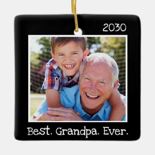 Cool Best Grandpa Ever Photo Personalized Black Ceramic Ornament