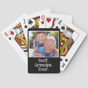Cool Best Grandpa Ever Photo Personalized Black Poker Cards