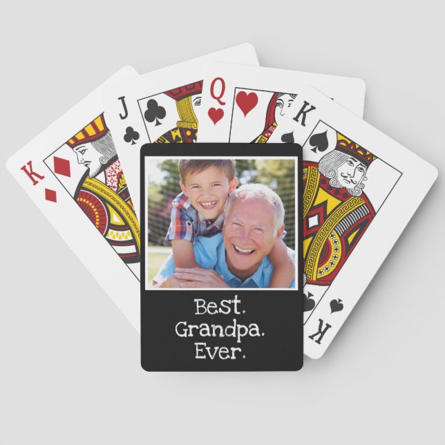 Cool Best Grandpa Ever Photo Personalized Black  Poker Cards (Back)