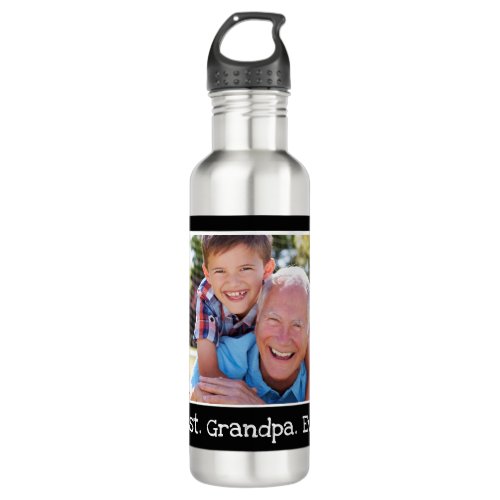 Cool Best Grandpa Ever Photo Personalized Black Stainless Steel Water Bottle