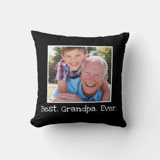 Cool Best Grandpa Ever Photo Personalized Black Throw Pillow (Front)