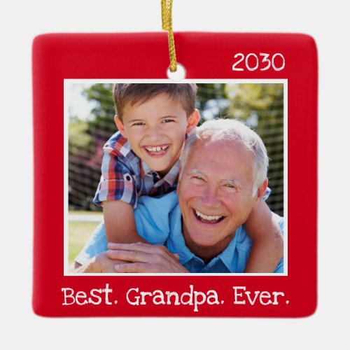 Cool Best Grandpa Ever Photo Personalized Red Ceramic Ornament