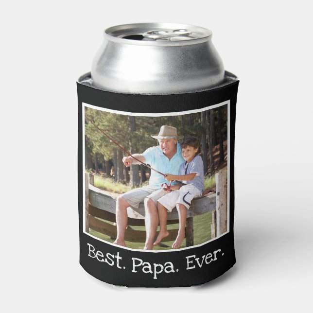 Cool Best Papa Ever Photo Personalized Black    Ca Can Cooler (Can Front)