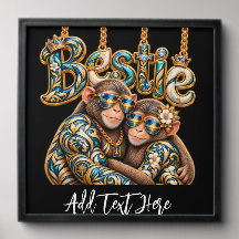 Cool Bestie Monkeys Black Framed Wall Tile