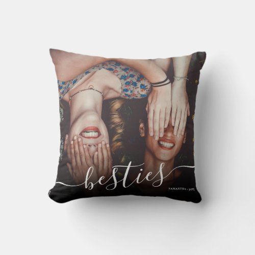 Cool Besties typography best friends script photo Throw Pillow