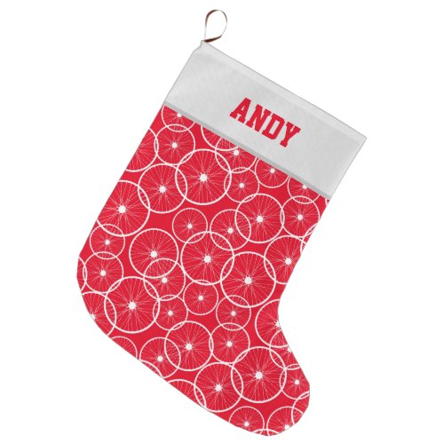 Cool Bicycle Bike Wheels Cyclist Triathlete Red Large Christmas Stocking