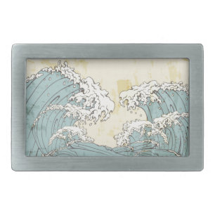 Cool big blue ocean waves image belt buckle