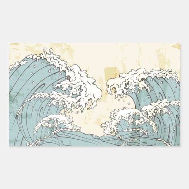 Cool big blue ocean waves image rectangular sticker (Front)
