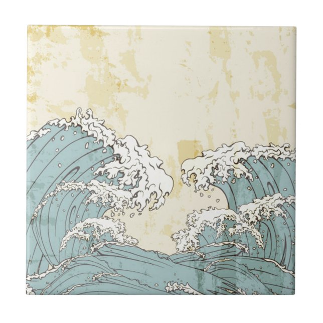 Cool big blue ocean waves image tile (Front)