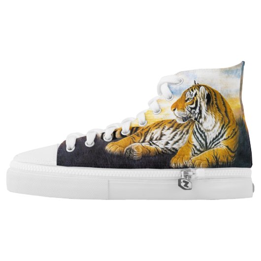 Cool big cat resting tiger sunset oriental art High-Top sneakers (Left Shoe Outside)