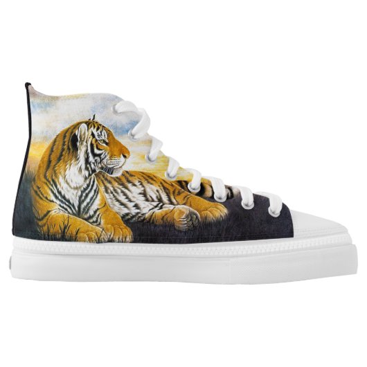 Cool big cat resting tiger sunset oriental art High-Top sneakers (Left Shoe Inside)