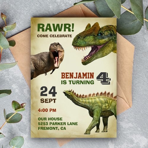 Cool Big Dinosaur Kids Birthday Party Invitation