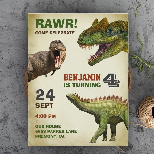 Cool Big Dinosaur Kids Birthday Party Invitation Postcard