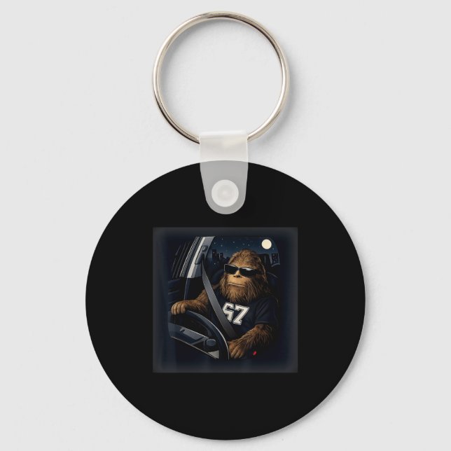 Cool Bigfoot Driving 67 Sungles Funny Gifts Men Wo Keychain (Front)
