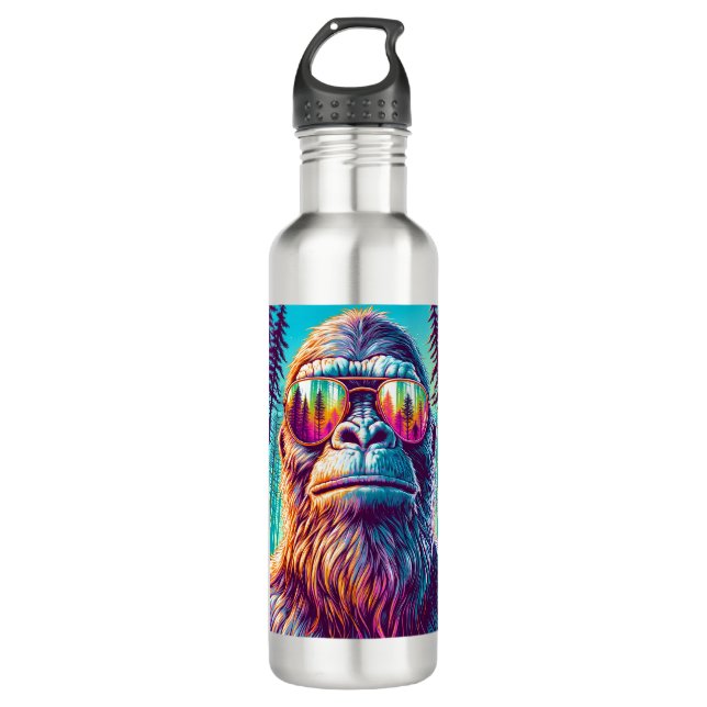 Cool Bigfoot in Hip Sunglasses Stainless Steel Water Bottle (Front)