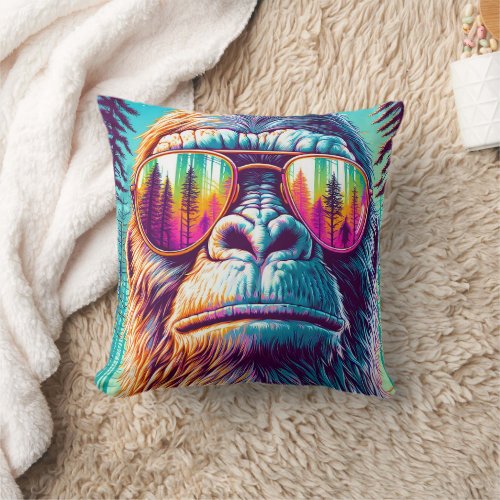 Cool Bigfoot in Hip Sunglasses Throw Pillow