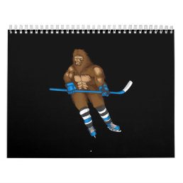 Cool Bigfoot Playing Ice Hockey Funny Squatch Calendar