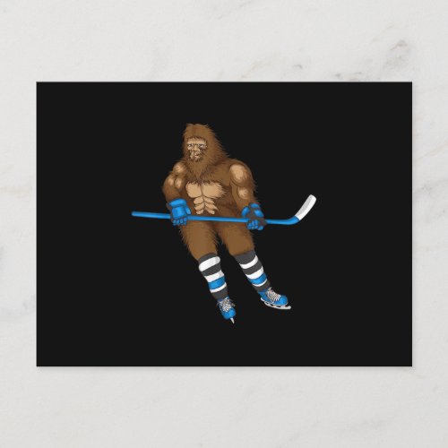 Cool Bigfoot Playing Ice Hockey Funny Squatch Invitation Postcard