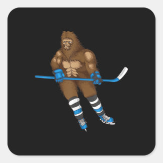Cool Bigfoot Playing Ice Hockey Funny Squatch Square Sticker