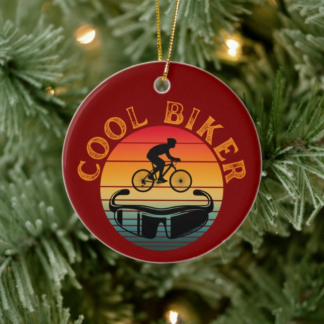 Cool Biker Sunset Sunglasses Ceramic Ornament (Tree)