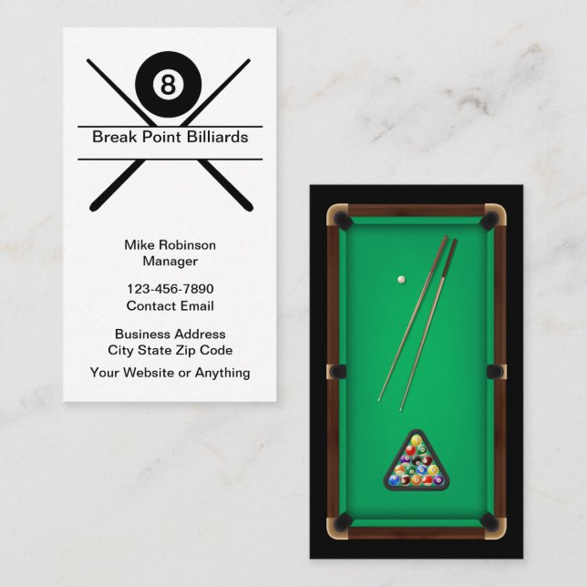 Cool Billiard Hall Theme Business Cards (Front/Back)