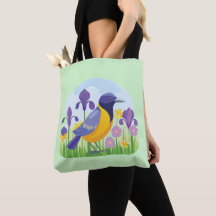 Cool Bird in Field of Iris Flowers