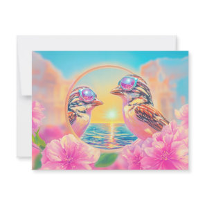 Cool Birds with Sunglasses at Sunset Postcard